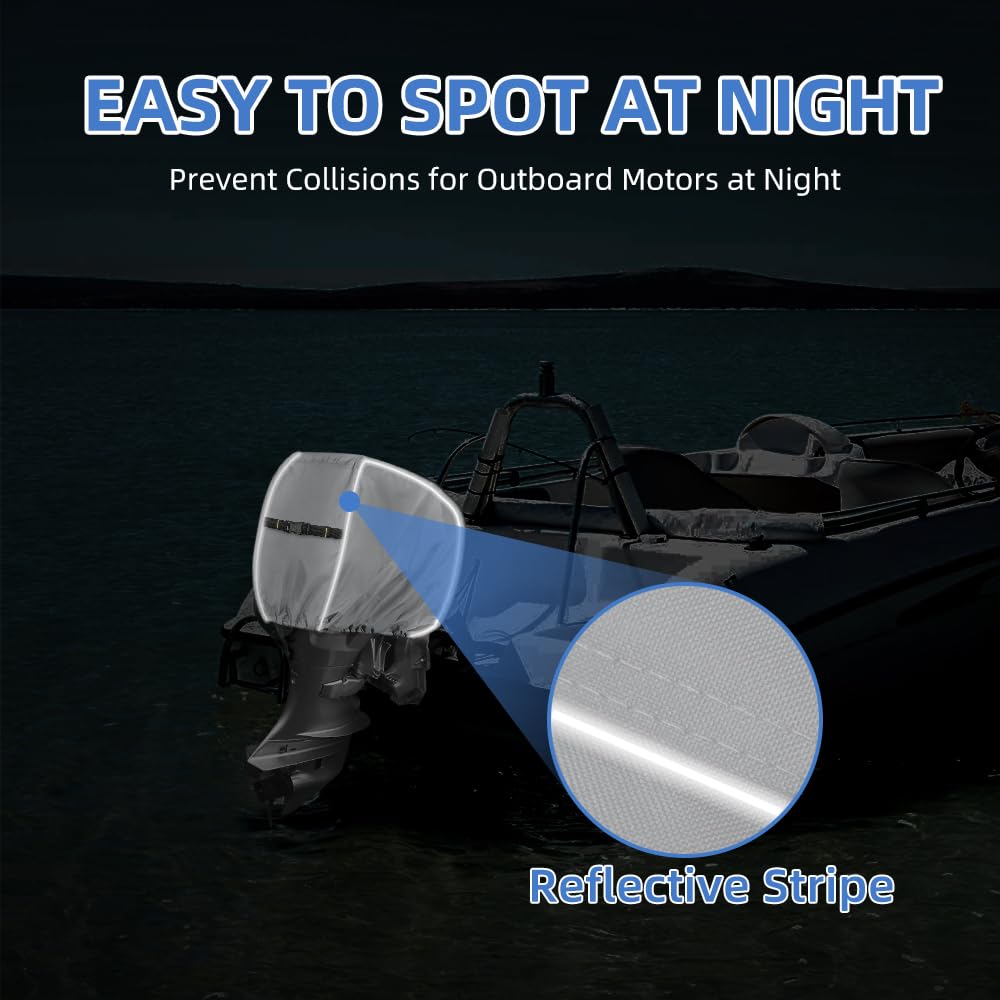 600D Outboard Motor Cover, Waterproof Fade and Crack Resistant Trailerable Boat Motor Covers, Windproof Boat Engined Covers with Adjustable Strap, Black(Fits 25 HP)