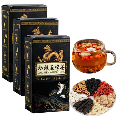Ginseng Five Treasures Kidney Care Tea - Zhu Gen Wu Bao Cha - Men's Herbal Tea (20 bags/2 boxes)