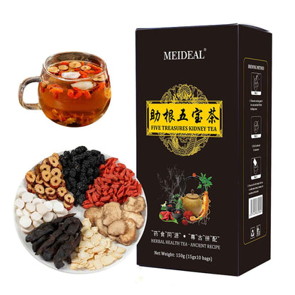 Ginseng Five Treasures Tea Kidney Tea, Ginseng Six TreasureTea, Traditional KidneyTea for Men and Women, 7 Precious Ingredients Formula, Chinese HerbalTea for Kidney (1 Box-10 bags)