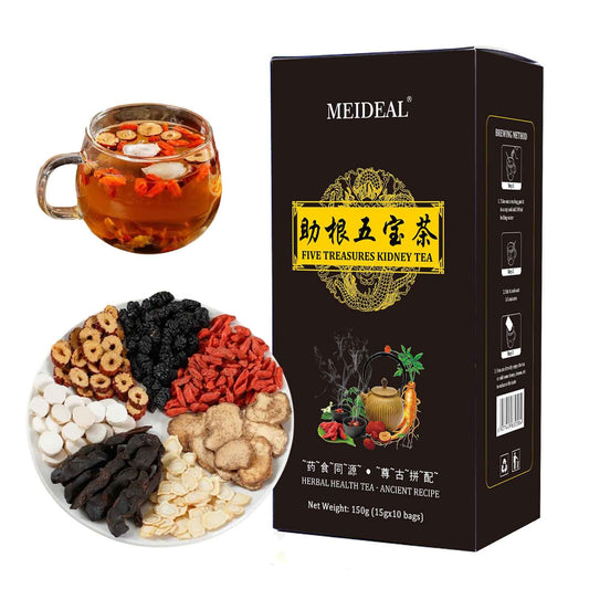 Ginseng Five Treasures Tea Kidney Tea, Ginseng Six TreasureTea, Traditional KidneyTea for Men and Women, 7 Precious Ingredients Formula, Chinese HerbalTea for Kidney (1 Box-10 bags)
