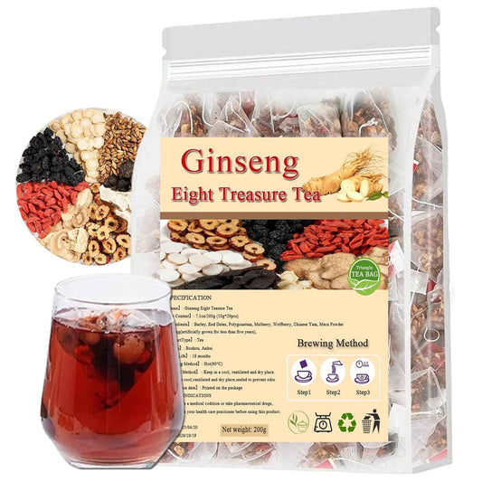 Ginseng Eight Treasure Tea, Kidney Tea Formula Ginseng Five Treasure, 10g*20PCS Red Date Wolfberry Mulberry Goji Berries Herbal Teabag