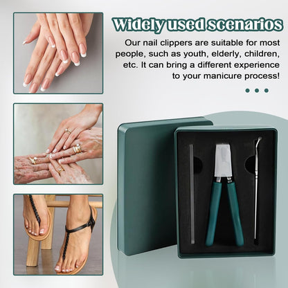 3 Piece Green Eagle Beak Nail Clipper Set, Wide Jaw Opening Anti-Splash Slanted Nail Clipper for Men Women