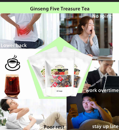 Kidney Tea Formula Ginseng Six Treasure Tea, Ginseng Five Treasure Teas, Kidney Cleanse Detox Beverage for Women & Men, Nnatural Ingredients Sweet Taste and Aroma -40bags