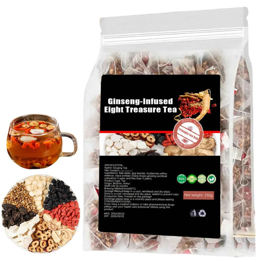 Ginseng-infused Eight Treasure Tea, Kidney Tea formula Ginseng Five Treasure Tea, Red Date Wolfberry Mulberry Health Tea, Han Shan Tang Tea, Kidney Care Tea Bags for Women & Men - 30bags (1)
