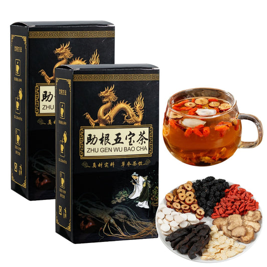 Ginseng Five Treasures Kidney Care Tea - Zhu Gen Wu Bao Cha - Men's Herbal Tea (20 bags/2 boxes)