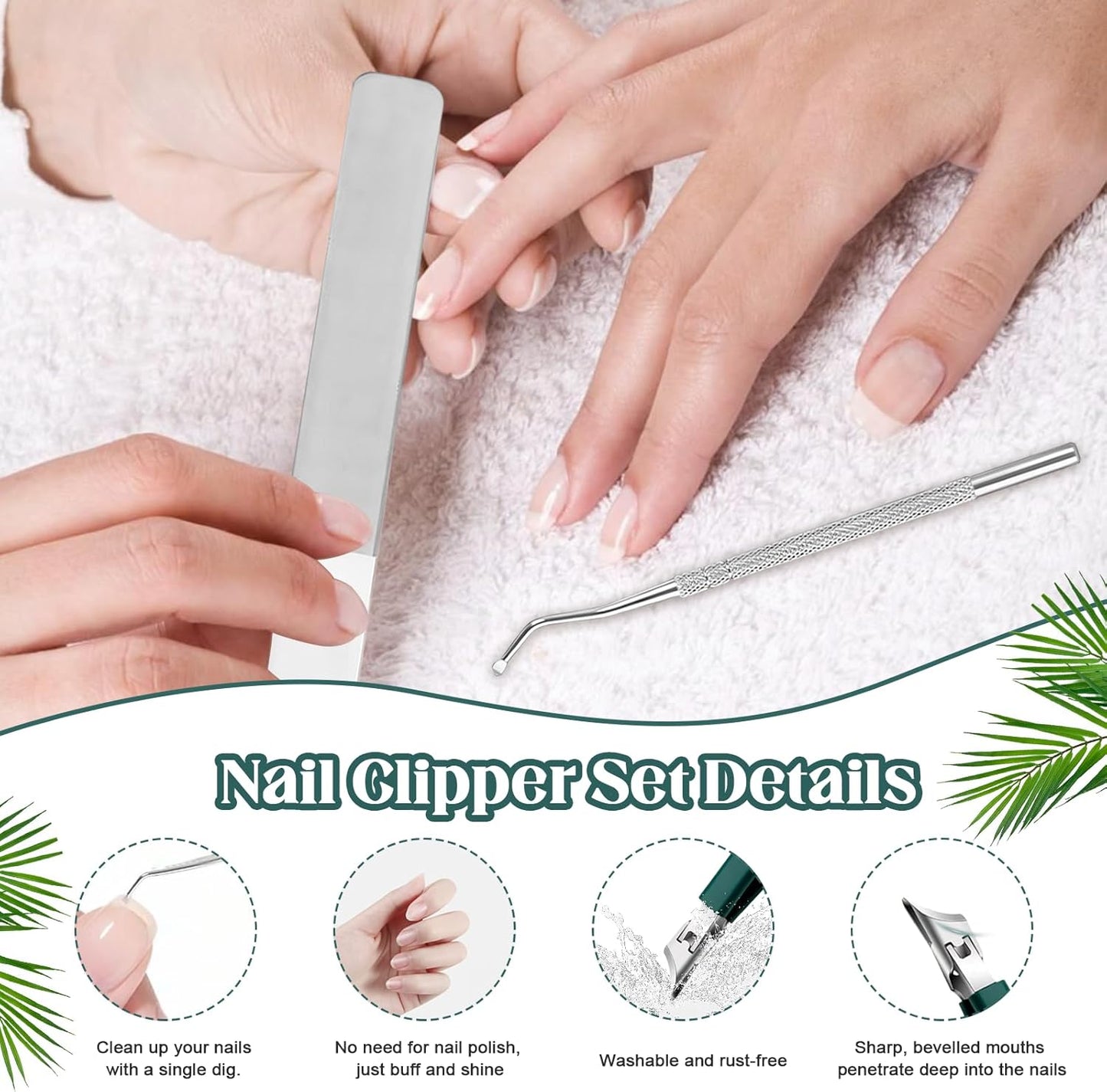 3 Piece Green Eagle Beak Nail Clipper Set, Wide Jaw Opening Anti-Splash Slanted Nail Clipper for Men Women