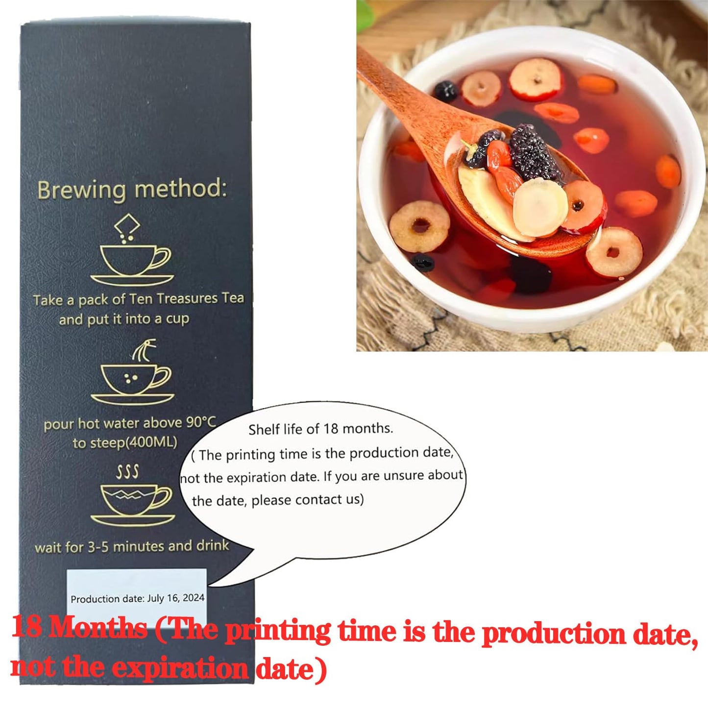 Kidney Ginseng Ten Treasure Tea, Ginseng Six Treasure Tea, 10 Precious Ingredients Formula, Chinese Herbal Kidney Cleanse Traditional Healthy Cleansing Teabags for Men & Women 260g/Box (10Pcs)