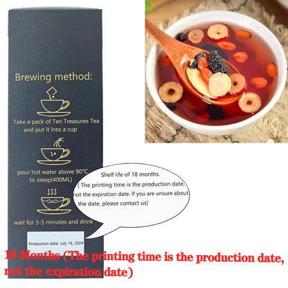 Kidney Ginseng Ten Treasure Tea, Ginseng Six Treasure Tea, 10 Precious Ingredients Formula, Chinese Herbal Kidney Cleanse Traditional Healthy Cleansing Teabags for Men & Women 260g/Box (10Pcs)