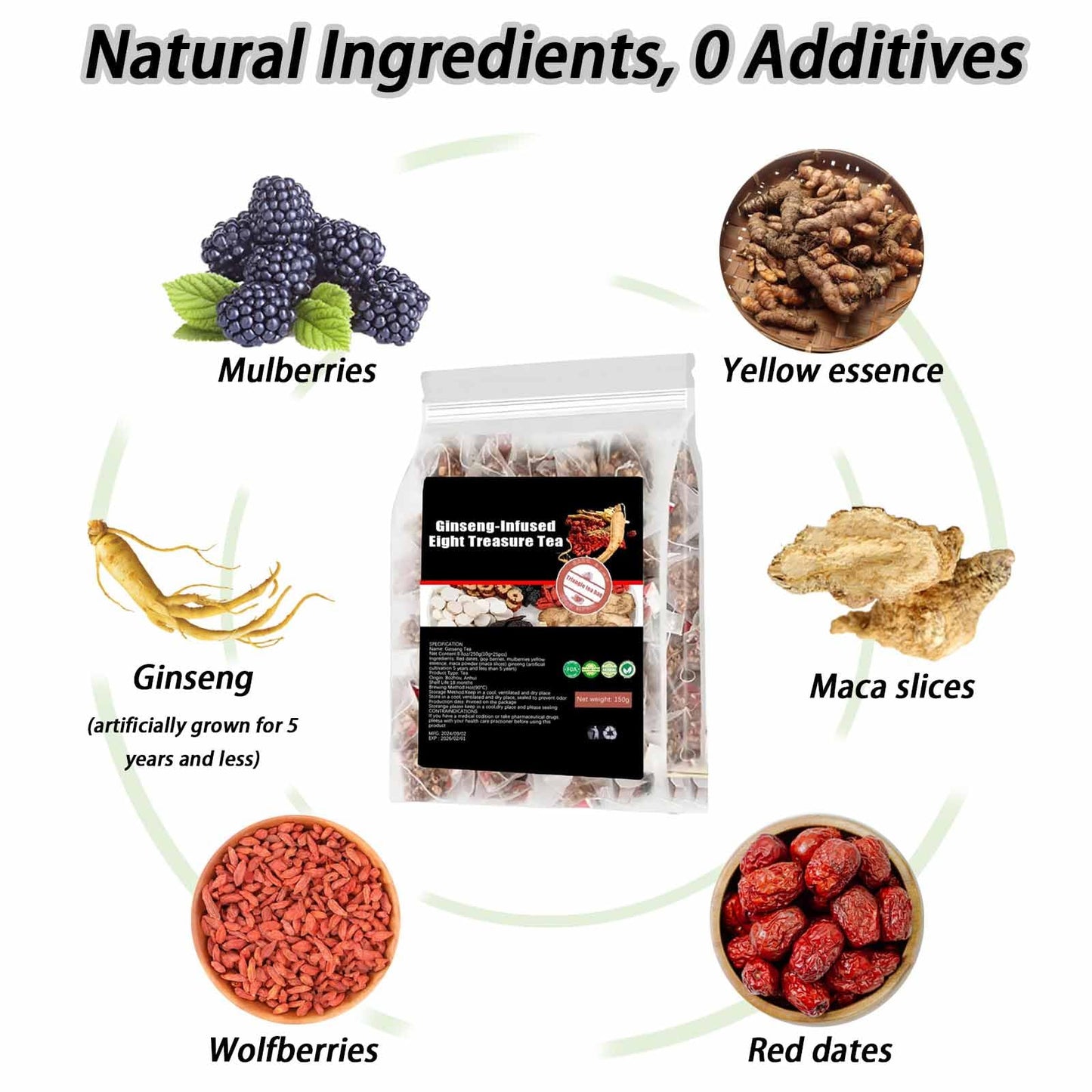 Kidney Tea Formula Ginseng Eight Treasure, 8 Precious Ingredients Ginseng-Infused Teas, Six Treasures Cleanse Detox Health Teabag For Women & Men (1)