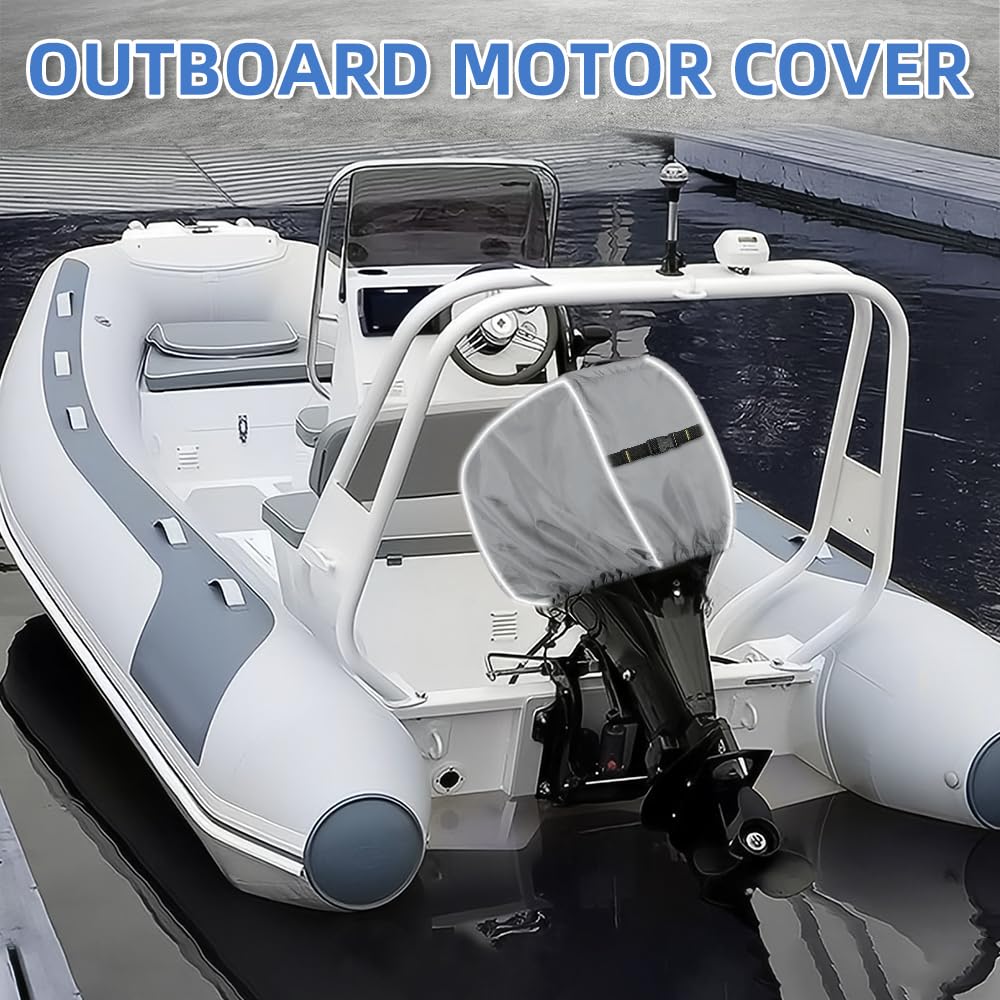 600D Outboard Motor Cover, Waterproof Fade and Crack Resistant Trailerable Boat Motor Covers, Windproof Boat Engined Covers with Adjustable Strap, Black(Fits 25 HP)