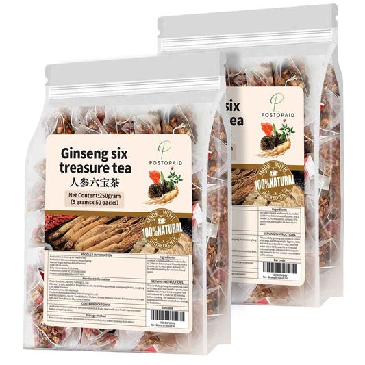 Ginseng Six Treasures Tea Kidney Tea, Kidney Teas, Traditional Chinese Herbal Teas (1 Pack/50 Bags)