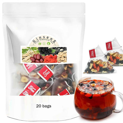 Ginseng Five Treasures Tea Kidney Tea - Kidney Cleanse Ginseng Six Treasures Teas, 6 Precious Ingredients Red Date Wolfberry Mulberry Natural Organic Detox Teabag for Women & Men (1 Bag(20 Teabag))