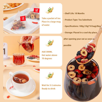 Ginseng Mulberry Gouqi Tea, Ginseng & Mulberry Herbal Tea, KidneyTea Formula Treasure Longan Red Date Wolfberry Teabags for Men & Women(1)
