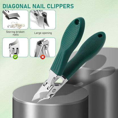 Eagle Beak Beveled Nail Clippers, Wide Jaw Opening Anti-Splash Slanted Nail Clipper, Splashproof Nail Clippers 3-Piece Set for Thick and Ingrown Nails, for Women and Men