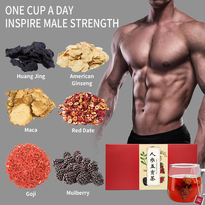 Ginseng Five Treasures Tea Kidney Tea For Men Husband Wubao Tea Bags Men's Energy Health 人参五宝茶 五宝茶 男人茶 老公茶 补肾茶 7.05oz/200g (20 Bags)