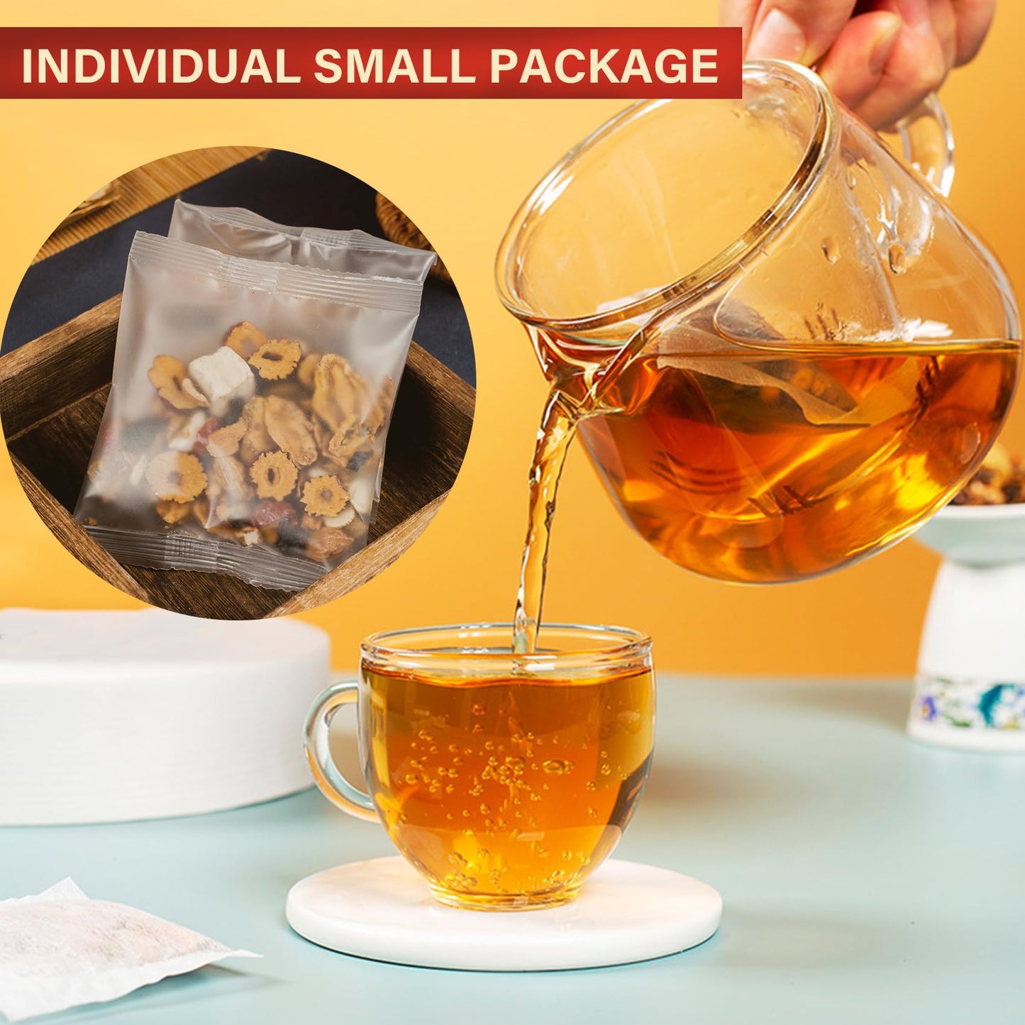 50Pcs Ginseng Ten Treasures Tea, Chinese Traditional Kidney Care Herbal Tea, Natural Kidney Cleanse Detox Tea for Women & Men, 10 Precious Ingredients Formula(50Bags, 600g)