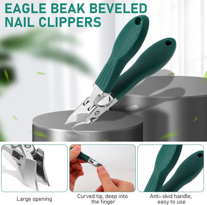 Eagle Beak Beveled Nail Clippers, Wide Jaw Opening Anti-Splash Slanted Nail Clipper, Splashproof Nail Clippers 3-Piece Set for Thick and Ingrown Nails, for Women and Men