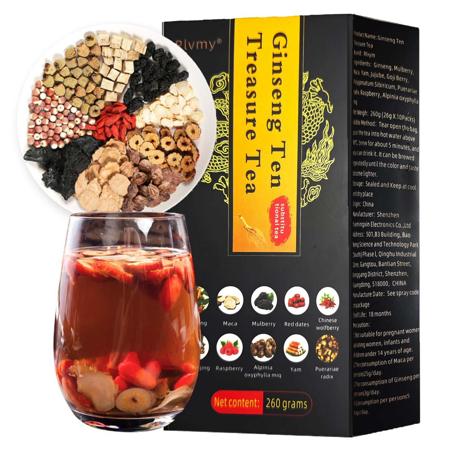 50Pcs Ginseng Ten Treasures Tea, Chinese Traditional Kidney Care Herbal Tea, Natural Kidney Cleanse Detox Tea for Women & Men, 10 Precious Ingredients Formula(50Bags, 600g)
