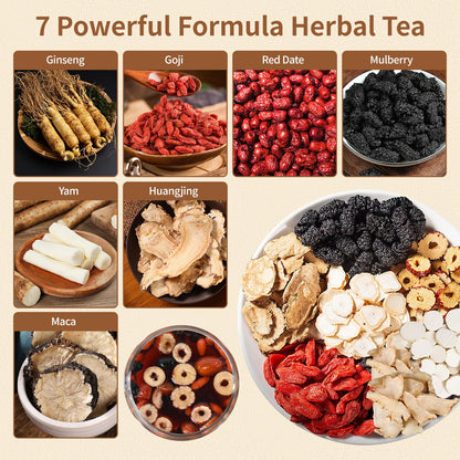 Kidney Tea Formula Ginseng Six Treasure Tea - Natural Chinese Traditional Herbal Ginseng Five Treasures Kidney Detox Cleanse Teabag For Men Women (60 Bags/2 Pack)