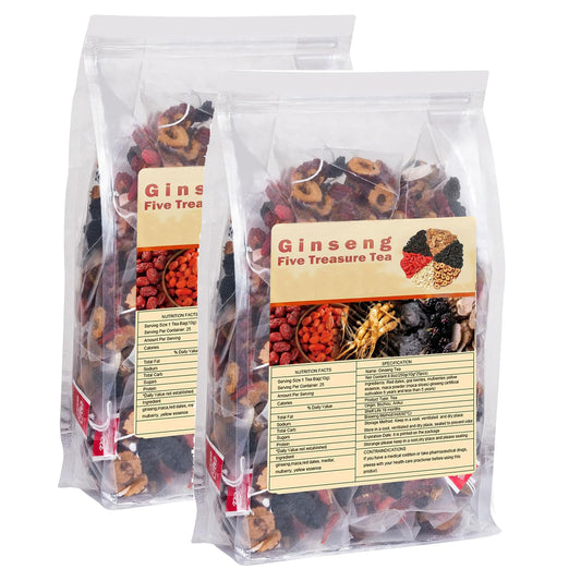 25PCS Ginseng Five Treasures Tea, Kidney Tea Traditional Chinese Herbal Te a,7 Precious Ingredients Formula(1 Pack)