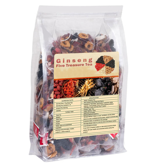 25PCS Ginseng Five Treasures Tea, Kidney Tea Traditional Chinese Herbal Te a,7 Precious Ingredients Formula(1 Pack)