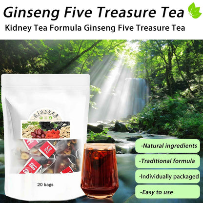 Kidney Tea Formula Ginseng Six Treasure Tea, Ginseng Five Treasure Teas, Kidney Cleanse Detox Beverage for Women & Men, Nnatural Ingredients Sweet Taste and Aroma -40bags