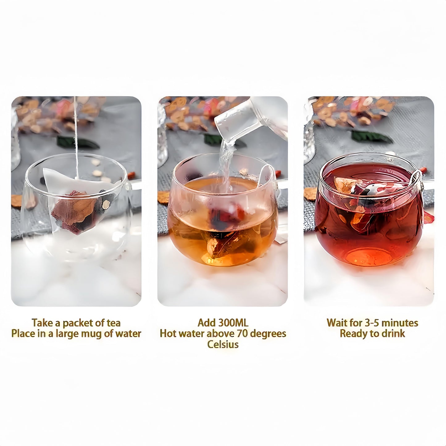 Ginseng Six Treasure Kidney Detox Tea - 20 Triangular Herbal Tea Bags, All-Natural Chinese Formula with Maca, Jujube & Wolfberry (Caffeine-Free, No Sugar)