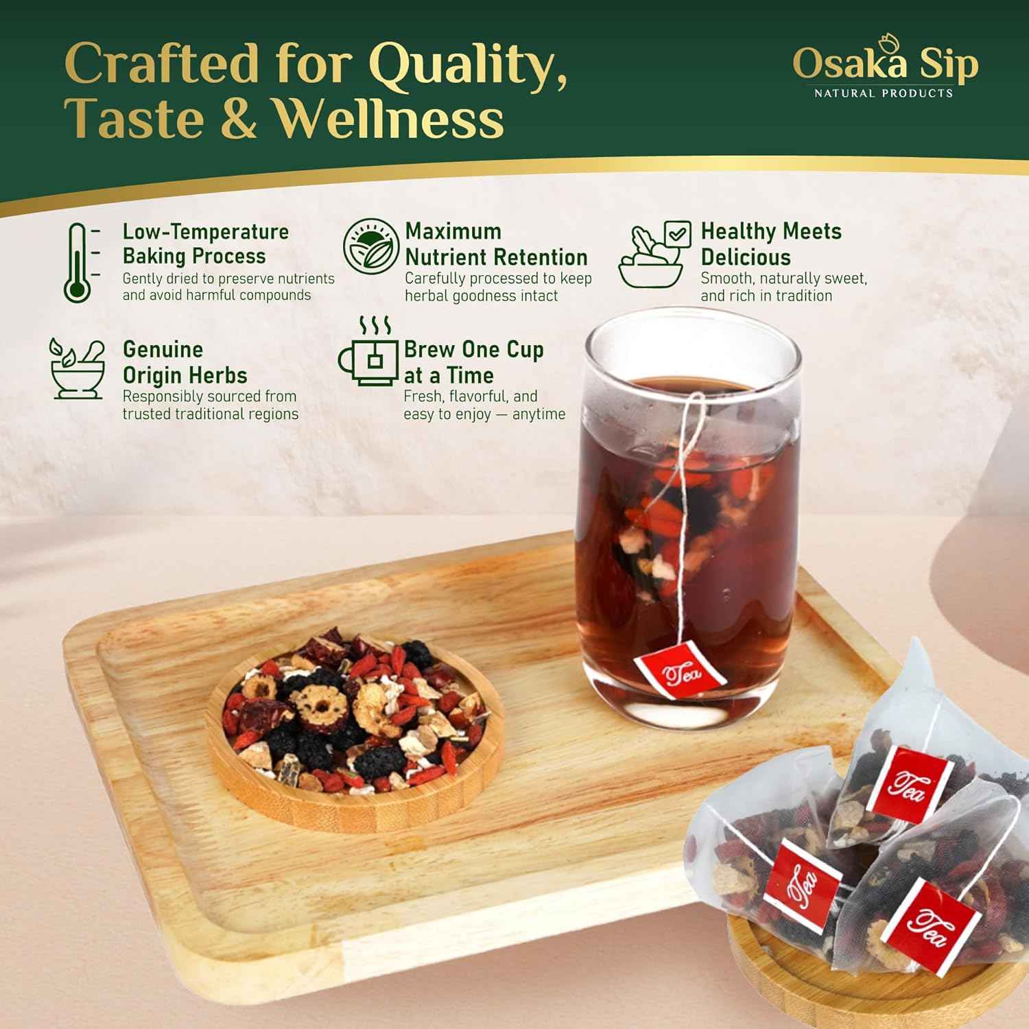 Ginseng Five Treasures Tea Bags - Men Women Kidney Health Chinese Herbal Formula for Natural Detox Cleanse - 7 Cleansing Treasure with Goji Berry Mulberry Wolfberry (25 Bags)
