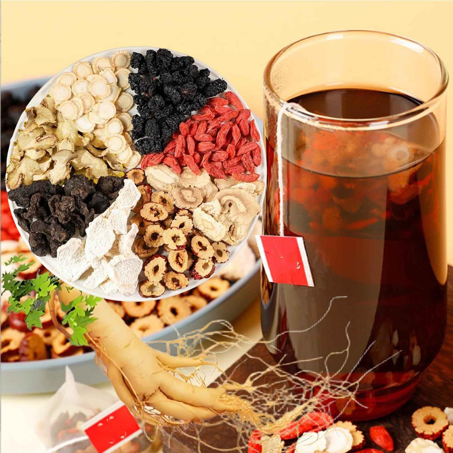 30bags Turmeric Kidney Tea Formula Ginseng Eight Treasures, Turmeric Kidney Tea Formula, Traditional Chinese Herbs for Men & Women (30bags)