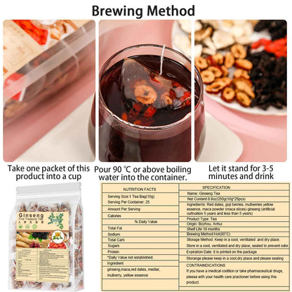 Ginseng Five Treasures Tea - 25Bags Chinese Kidney Wubao Ginseng Tea, te de riñon Saludable Organica (2)
