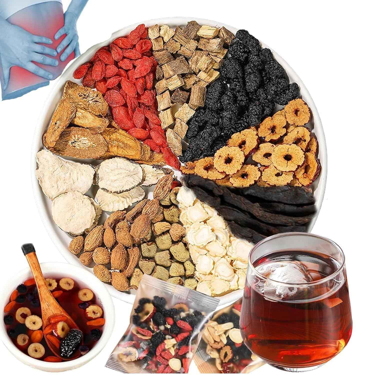 Kidney Tea Formula Ginseng Six Treasure Tea, 10 Precious Ingredients Formula, Ginseng ginseng mulberry herbal tea, Chinese Herbal Kidney Care Teabags for Men & Women(10 bags/1Box)