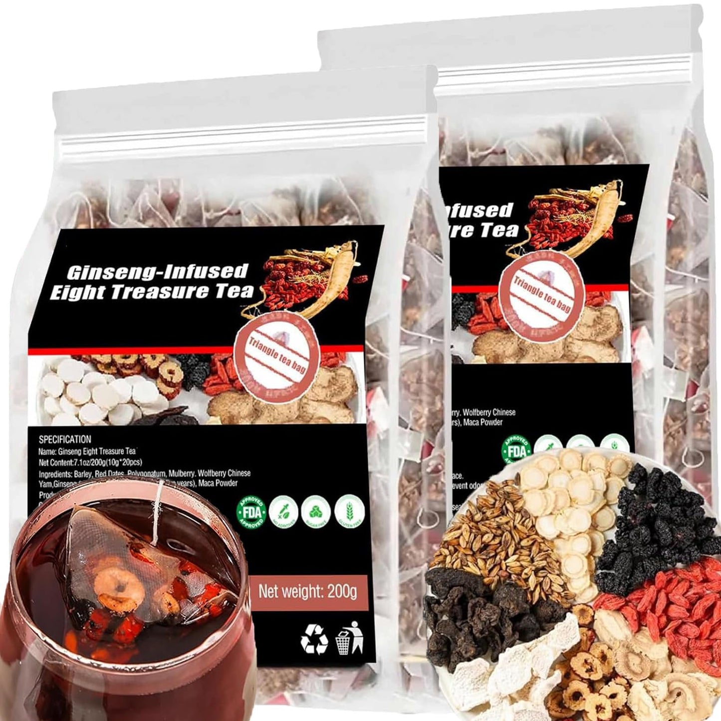 Kidney Tea Formula Ginseng Eight Treasure, 8 Precious Ingredients Ginseng-Infused Teas, Six Treasures Cleanse Detox Health Teabag For Women & Men (1)