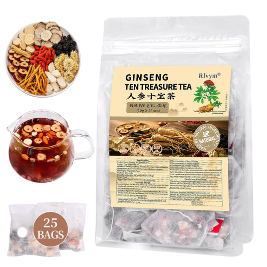 50Pcs Ginseng Ten Treasures Tea, Chinese Traditional Kidney Care Herbal Tea, Natural Kidney Cleanse Detox Tea for Women & Men, 10 Precious Ingredients Formula(50Bags, 600g)