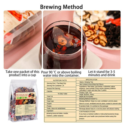 25PCS Ginseng Five Treasures Tea, Kidney Tea Traditional Chinese Herbal Te a,7 Precious Ingredients Formula(1 Pack)