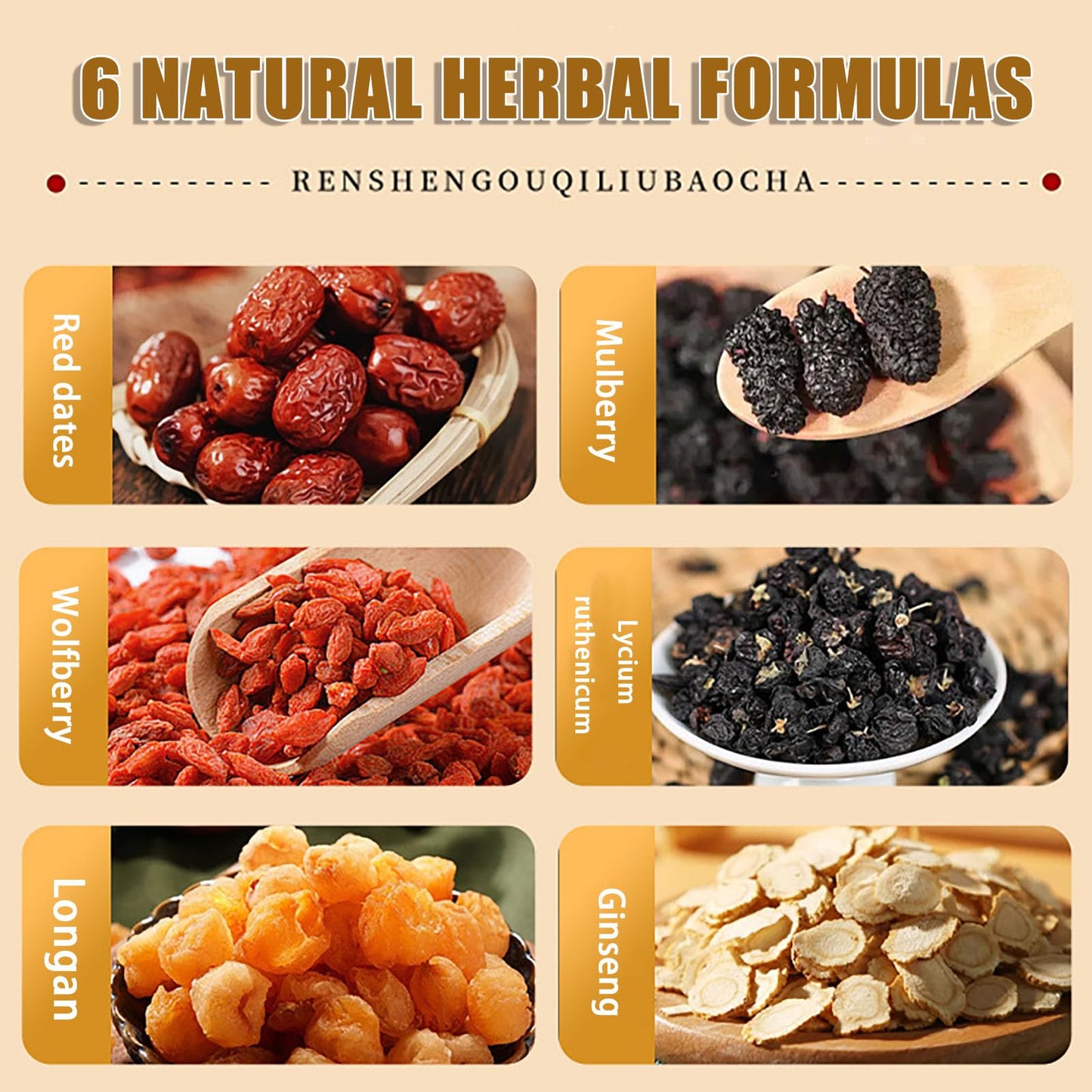 Ginseng Mulberry Gouqi Tea, Ginseng & Mulberry Herbal Tea, KidneyTea Formula Treasure Longan Red Date Wolfberry Teabags for Men & Women(1)