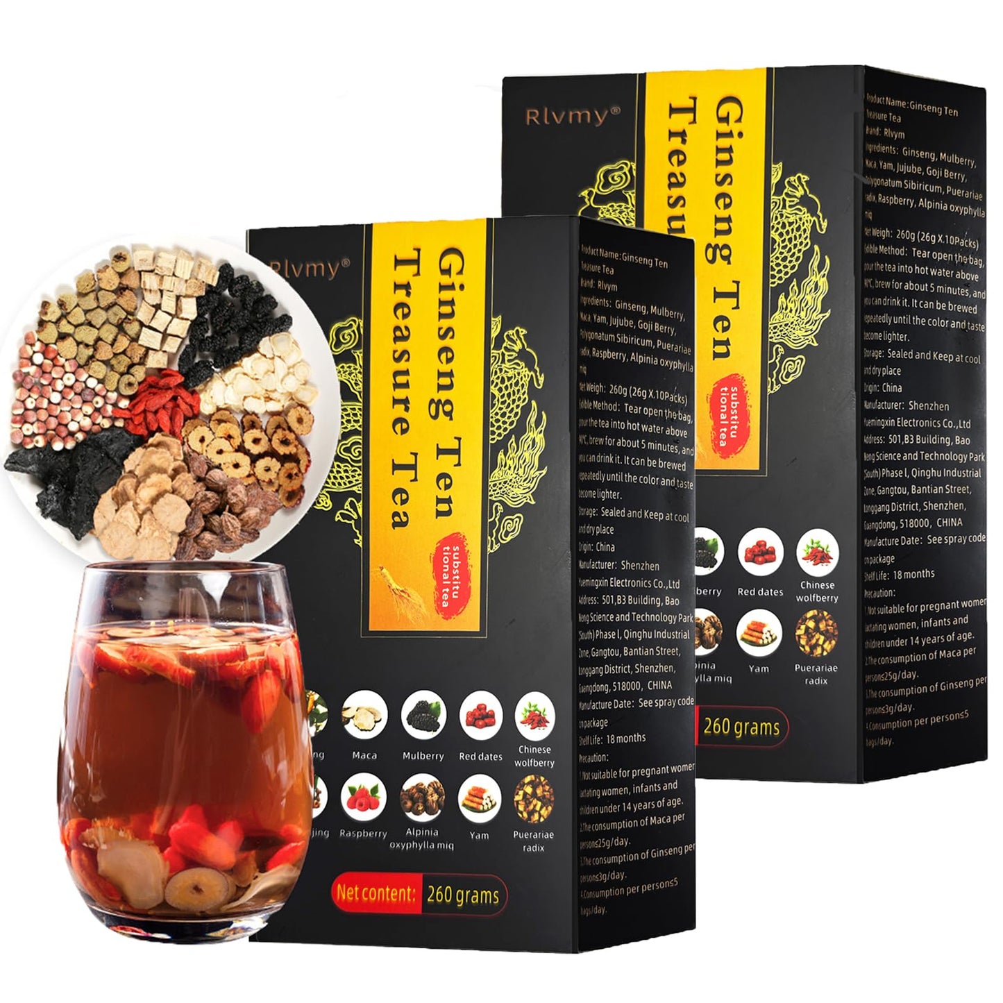 50Pcs Ginseng Ten Treasures Tea, Chinese Traditional Kidney Care Herbal Tea, Natural Kidney Cleanse Detox Tea for Women & Men, 10 Precious Ingredients Formula(50Bags, 600g)