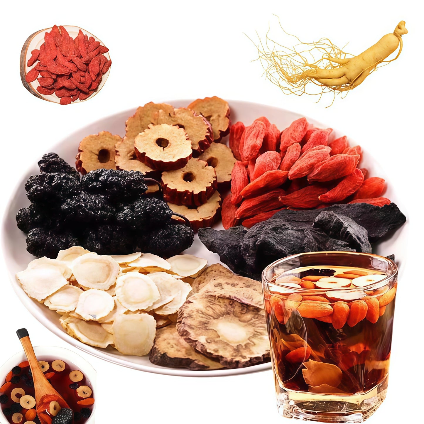 Ginseng Six Treasure Kidney Detox Tea - 20 Triangular Herbal Tea Bags, All-Natural Chinese Formula with Maca, Jujube & Wolfberry (Caffeine-Free, No Sugar)